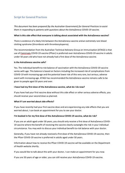 FAQs text for general practice staff